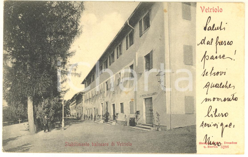 Cartolina originale da collezione 1904 VETRIOLO TERME TN Stabilimento balneare Cartolina ANIMATA FP VG 1