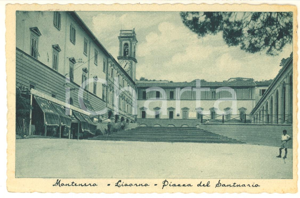 Cartolina originale da collezione 1942 MONTENERO LI Piazza del Santuario Cartolina ANIMATA bambino FP VG 1
