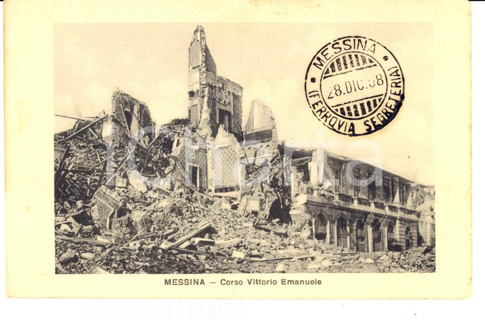 Cartolina originale da collezione 1908 MESSINA TERREMOTO Corso Vittorio Emanuele distrutto Cartolina postale FP 1