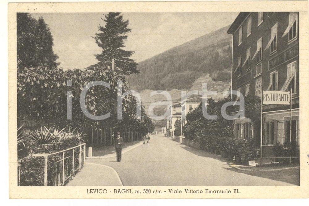 Cartolina originale da collezione 1940 LEVICO TERME Viale VITTORIO EMANUELE III e ristorante Cartolina FP VG 1