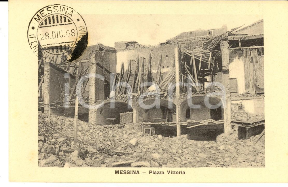 Cartolina originale da collezione 1908 MESSINA TERREMOTO Piazza Vittoria Cartolina postale PRO SUPERSTITI FP 1