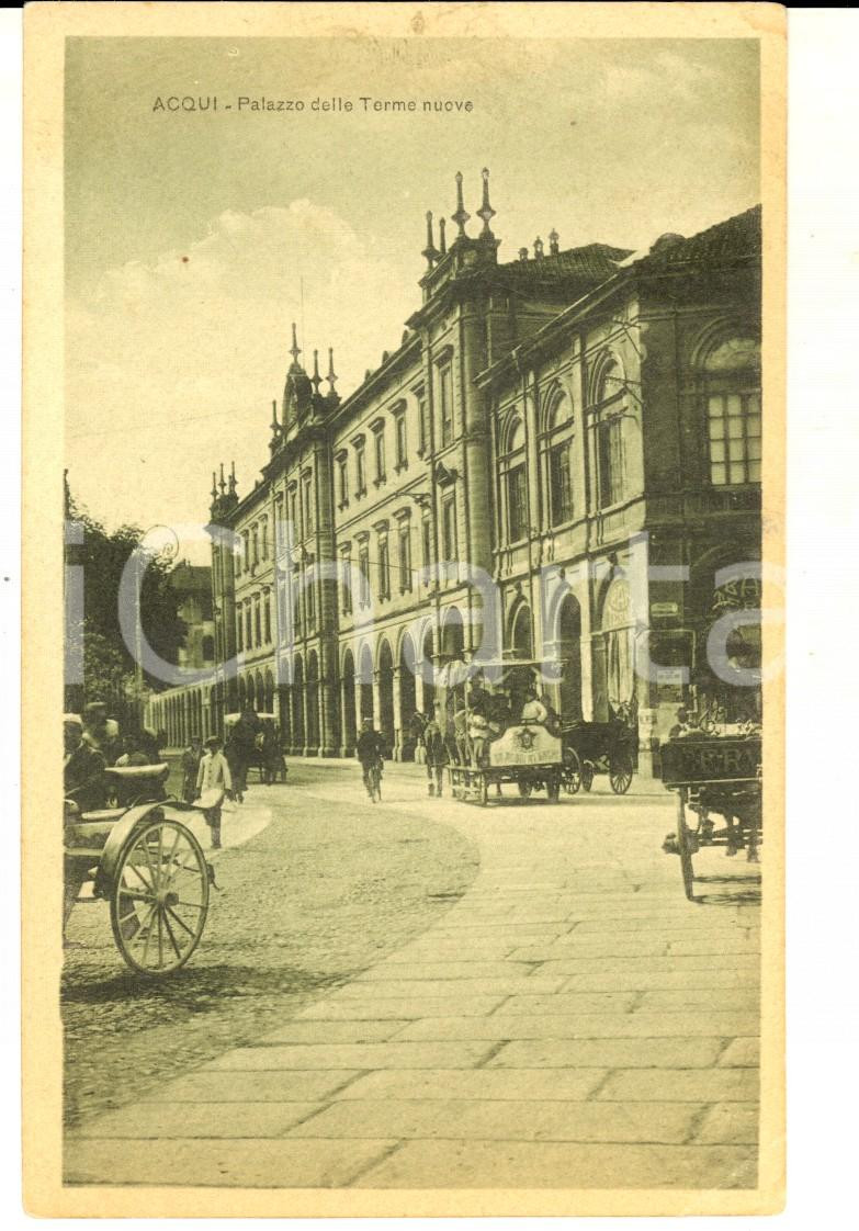 Cartolina originale da collezione 1915 ca ACQUI TERME AL Palazzo delle Terme Nuove Cartolina ANIMATA omnibus 1