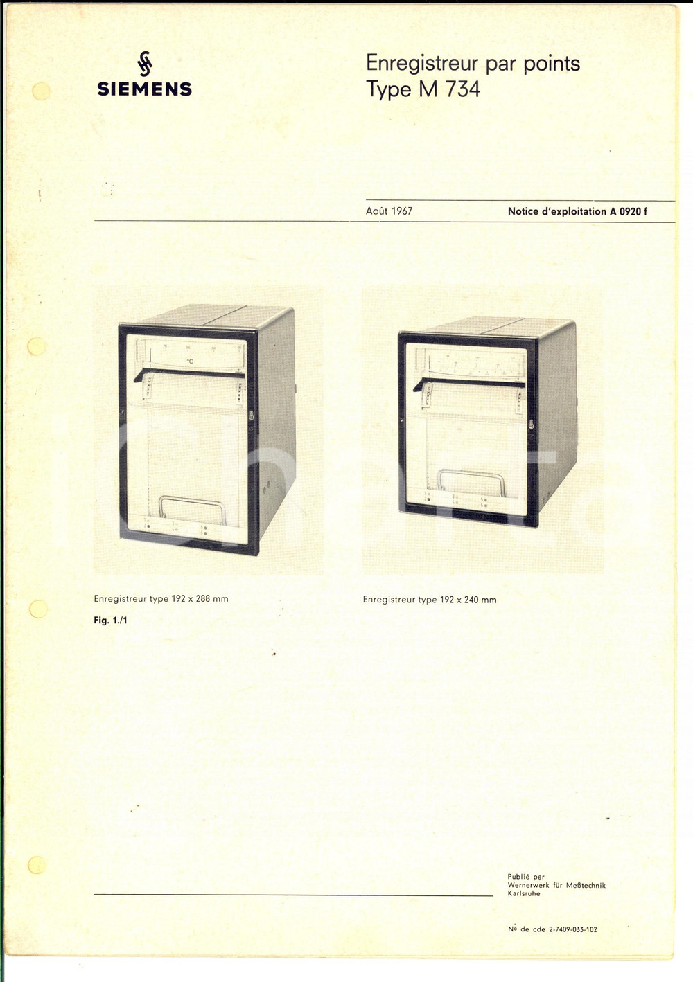Materiale pubblicitario d’epoca 1970 ca SIEMENS Enregistreur par points type M 734 ILLUSTRE  VINTAGE 16 pp. 1