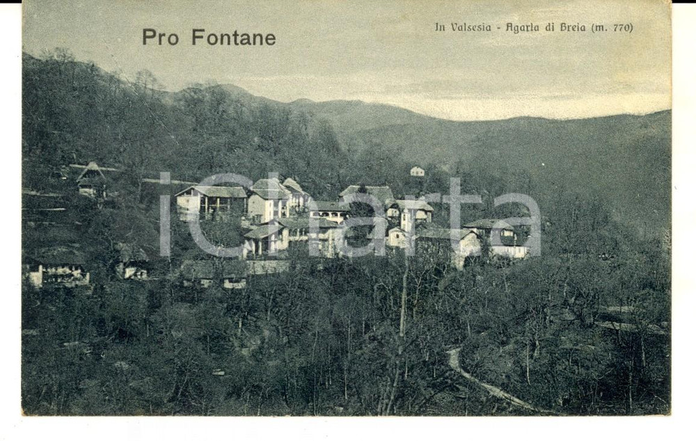 Cartolina originale da collezione 1928 AGARLA DI BREIA VC Veduta panoramica  PRO FONTANE Cartolina postale VG 1