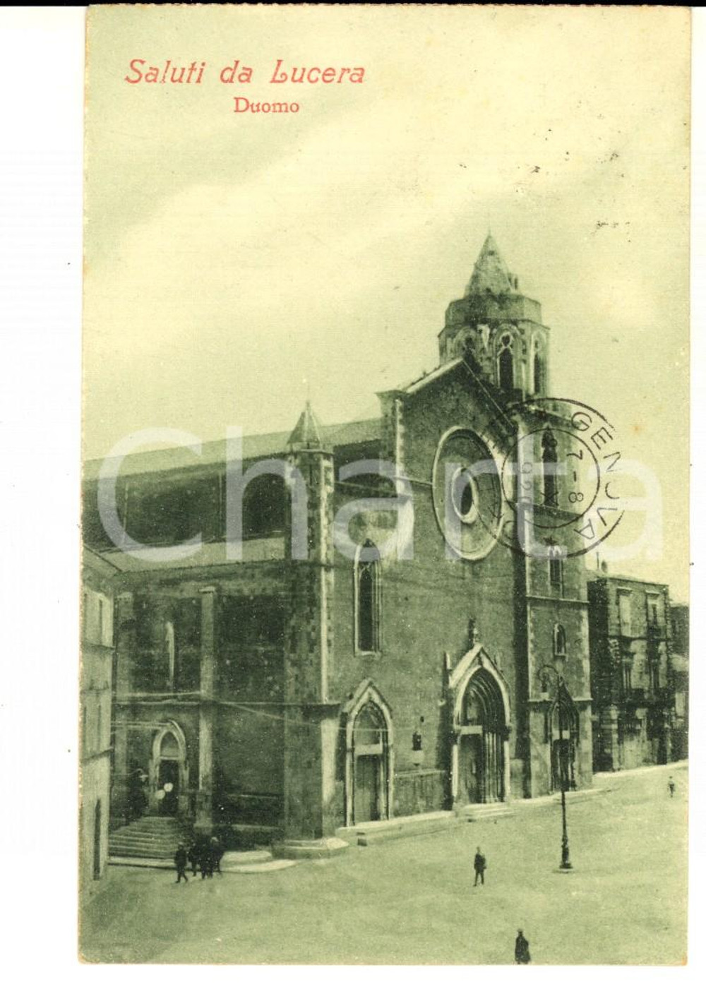 Cartolina originale da collezione 1920 LUCERA FG Veduta del Duomo Cartolina postale ANIMATA FP VG 1