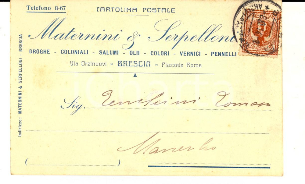 Cartolina originale da collezione 1938 BRESCIA Ditta MATERNINI & SERPELLONI Droghe e coloniali Cartolina 1
