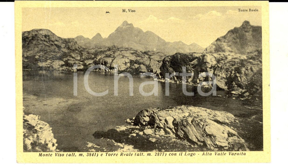 Cartolina originale da collezione 1950 ca ALTA VALLE VARAITA Veduta del Monviso con la Torre Reale Cartolina FP 1
