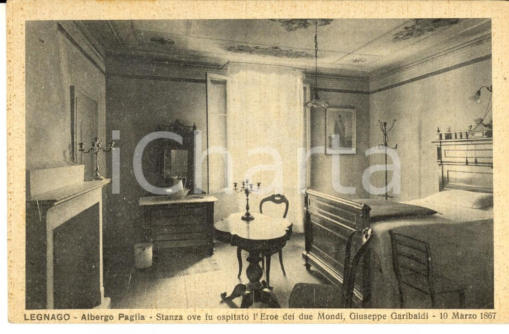 Cartolina originale da collezione 1930 ca LEGNAGO VR Albergo PAGLIA Stanza ove fu ospitato Garibaldi Cartolina 1
