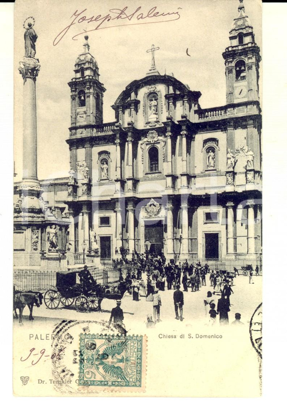 1906 PALERMO Chiesa di San Domenico *Cartolina ANIMATISSIMA carrozza FP VG