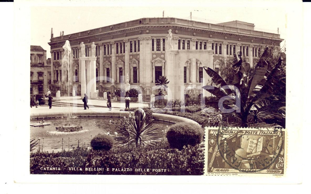 Cartolina originale da collezione 1934 CATANIA Villa BELLINI e Palazzo delle Poste Cartolina ANIMATA FP 1