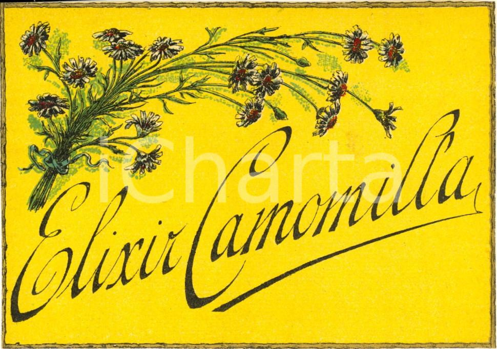 Materiale pubblicitario d’epoca 1950 ca BONOMELLI ELIXIR CAMOMILLA Etichetta pubblicitaria 13x10 1 1