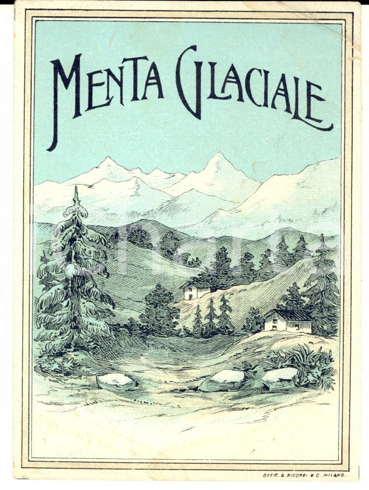 Materiale pubblicitario d’epoca 1950 ca Liquore MENTA GLACIALE Etichetta pubblicitaria VINTAGE 9x12 1 1