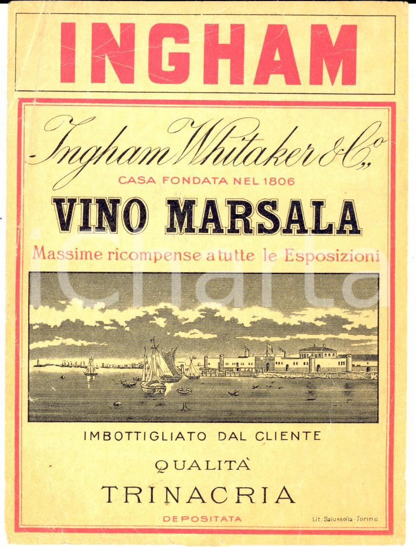 Materiale pubblicitario d’epoca 1950 ca INGHAM WHITAKER Vino Marsala Etichetta pubblicitaria VINTAGE 10x14 cm 1