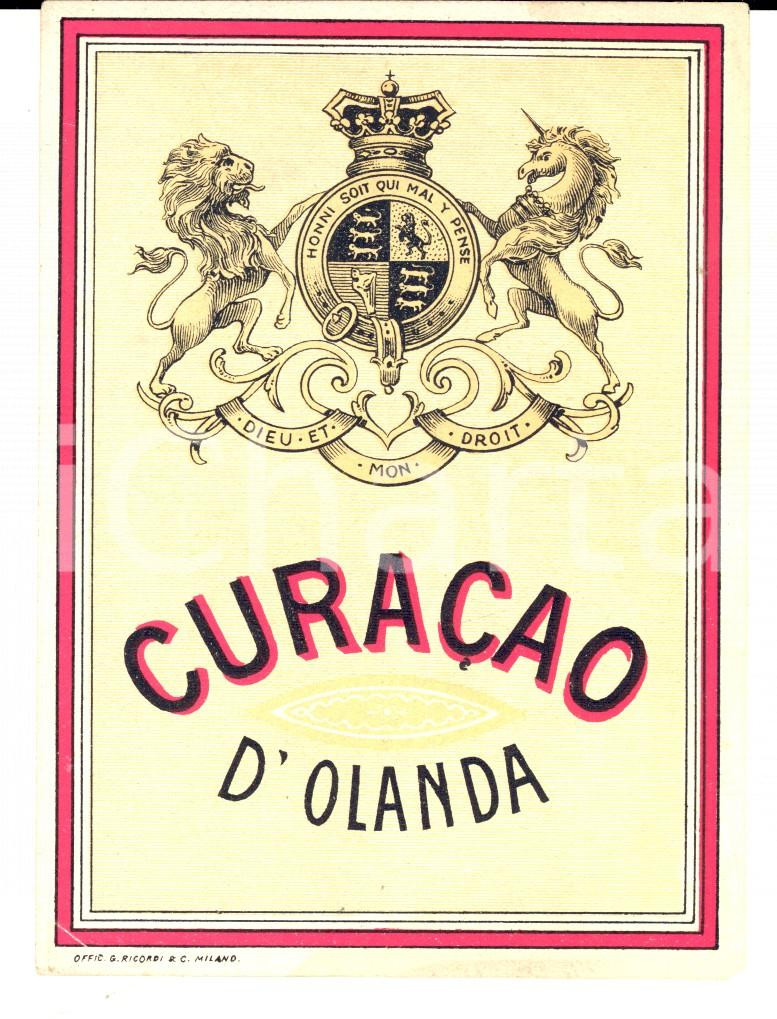 Materiale pubblicitario d’epoca 1950 ca Liquore CURACAO D OLANDA Etichetta pubblicitaria 9x13 cm 1 1