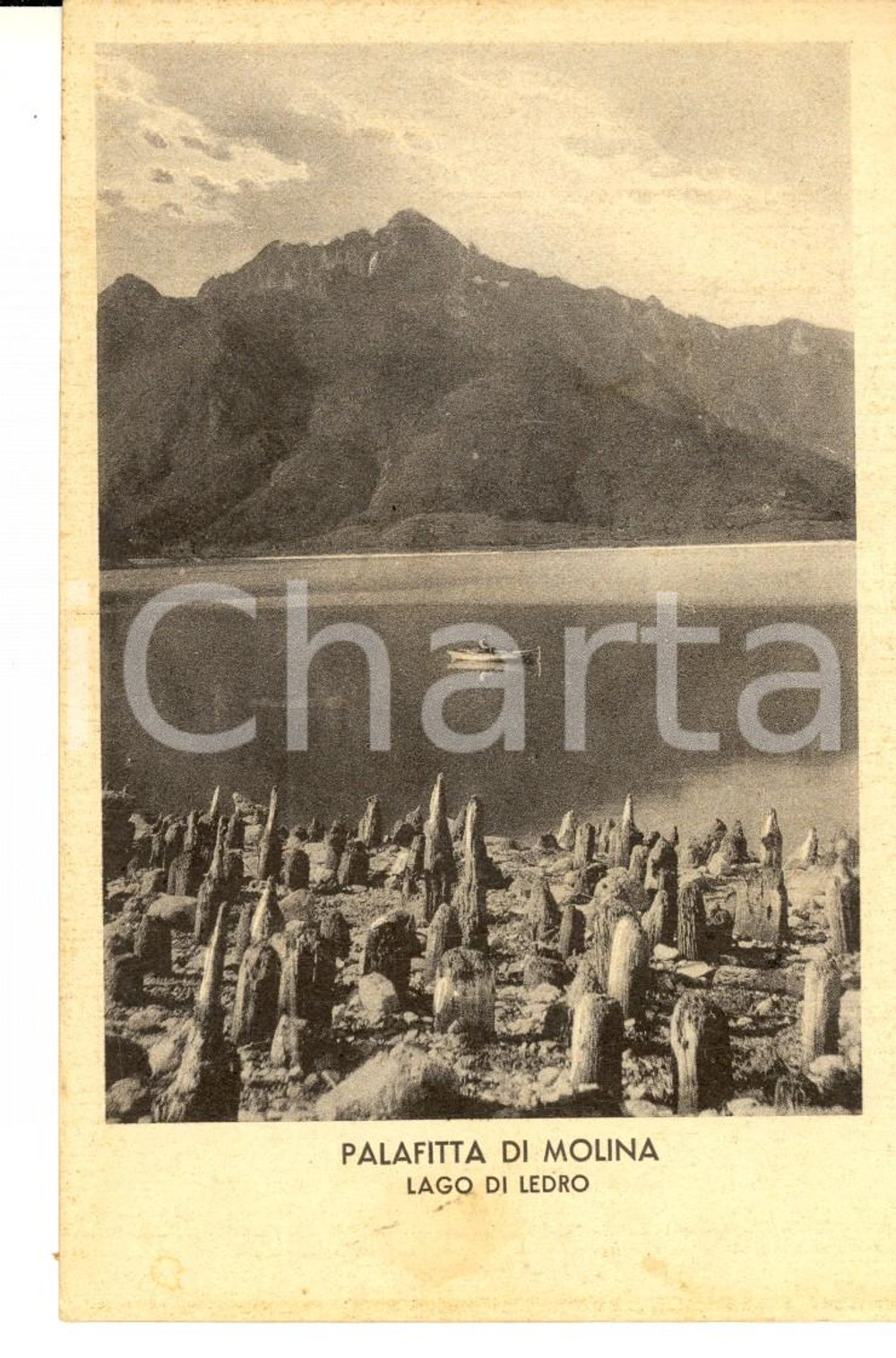 Cartolina originale da collezione 1930 ca LAGO DI LEDRO TN Palafitta di MOLINA Cartolina ANIMATA FP 1