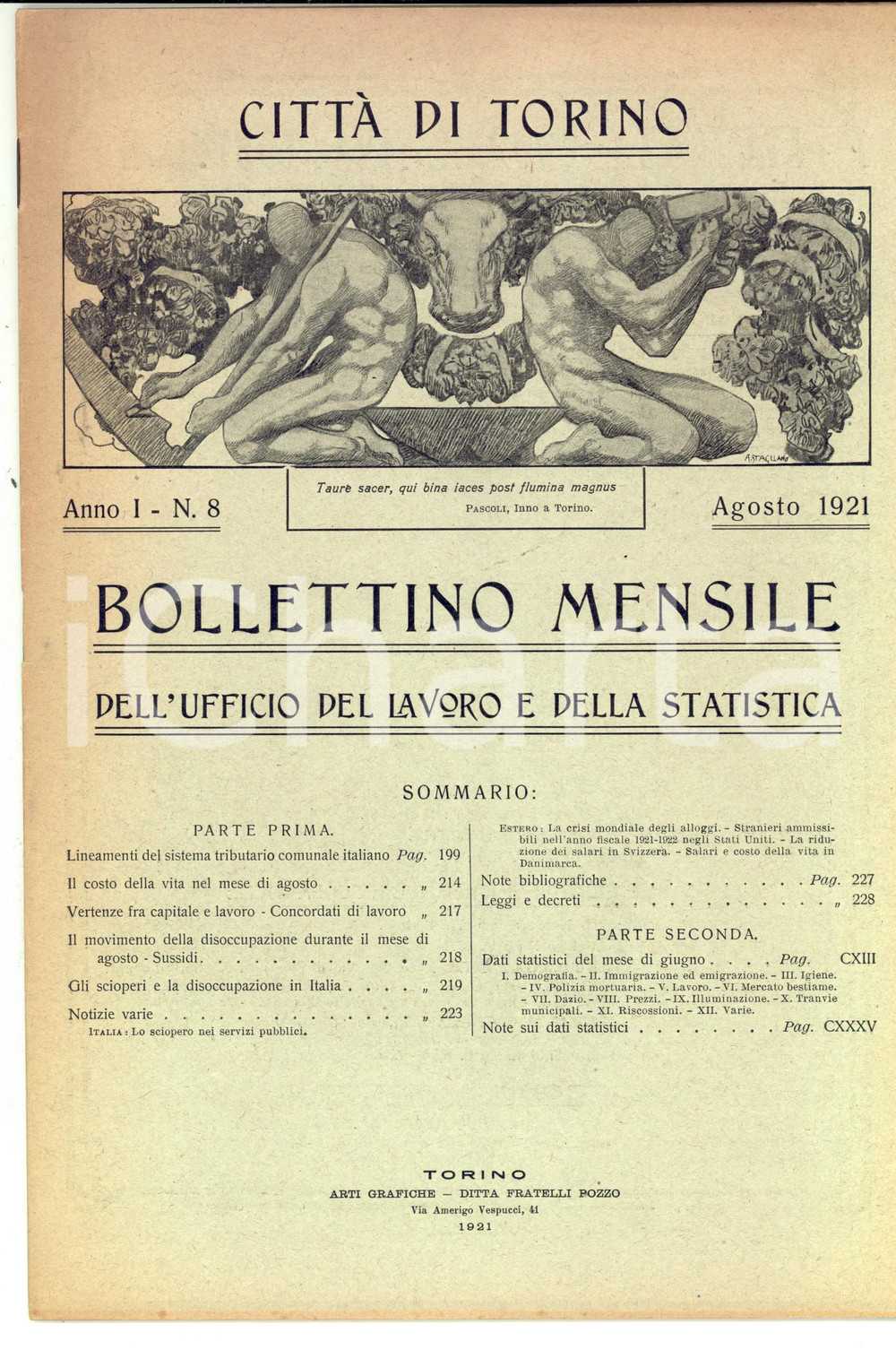 Giornale, rivista storica 1921 Città di TORINO Il sistema tributario comunale Bollettino anno I n° 8 1