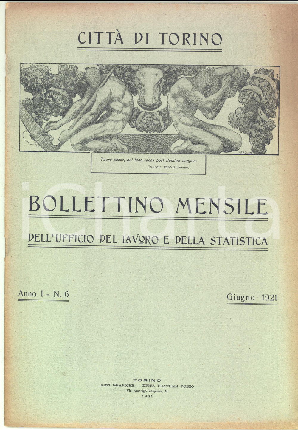 Giornale, rivista storica 1921 Città di TORINO Movimento del risparmio durante la guerra Bollettino n° 6 1