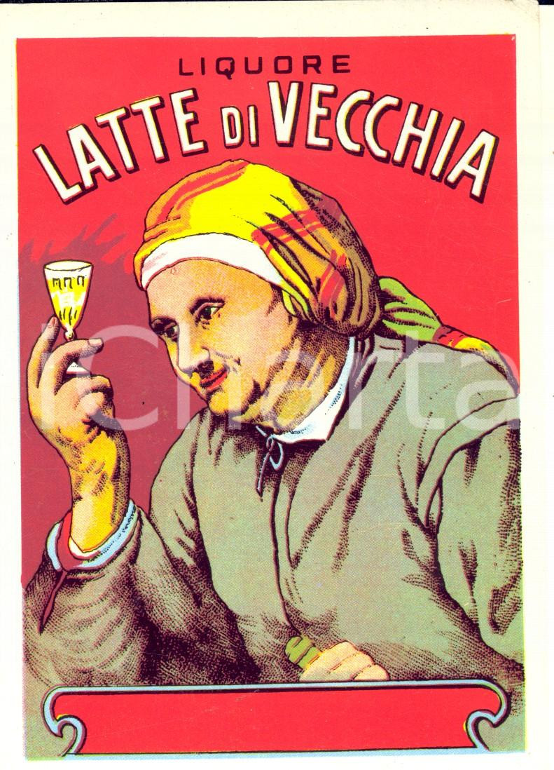 Materiale pubblicitario d’epoca 1950 ca Liquore LATTE DI VECCHIA Etichetta pubblicitaria VINTAGE 10x13 1 1