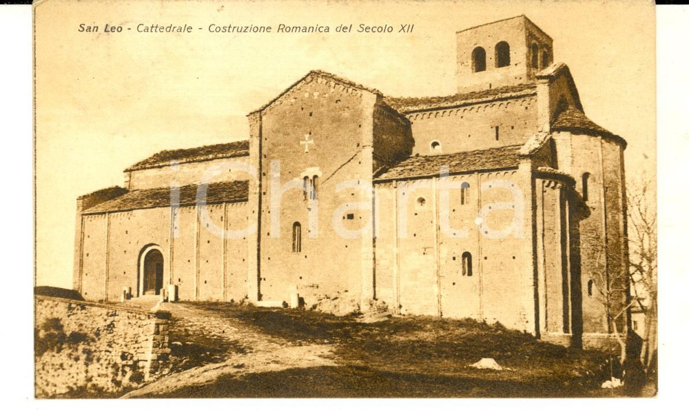 Cartolina originale da collezione 1928 SAN LEO RN La cattedrale romanica del secolo XII Cartolina postale FP VG 1