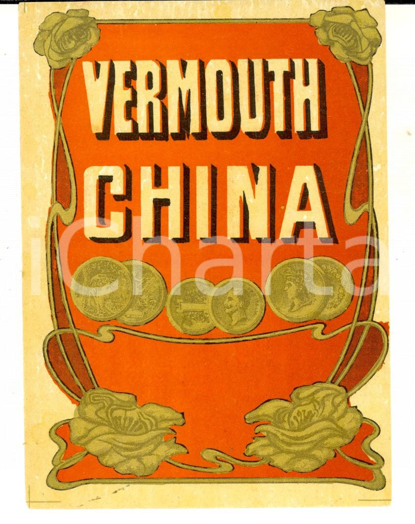 Materiale pubblicitario d’epoca 1920 ca Liquore VERMOUTH CHINA Etichetta pubblicitaria VINTAGE 10x13 2 1