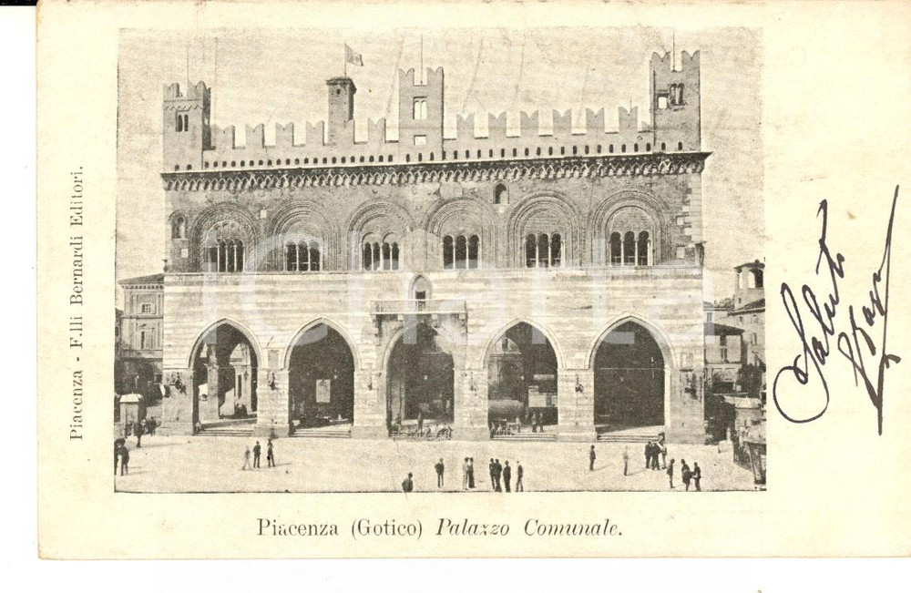 Cartolina originale da collezione 1902 PIACENZA Palazzo Comunale Cartolina postale ANIMATA FP VG 1