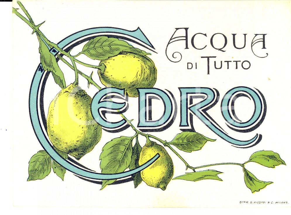 Materiale pubblicitario d’epoca 1920 ca ACQUA DI TUTTO CEDRO  Etichetta pubblicitaria liquore VINTAGE 12x9 cm 1