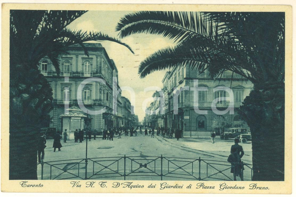 Cartolina originale da collezione 1933 TARANTO Via D AQUINO dai giardini di piazza Giordano BRUNO Cartolina 1