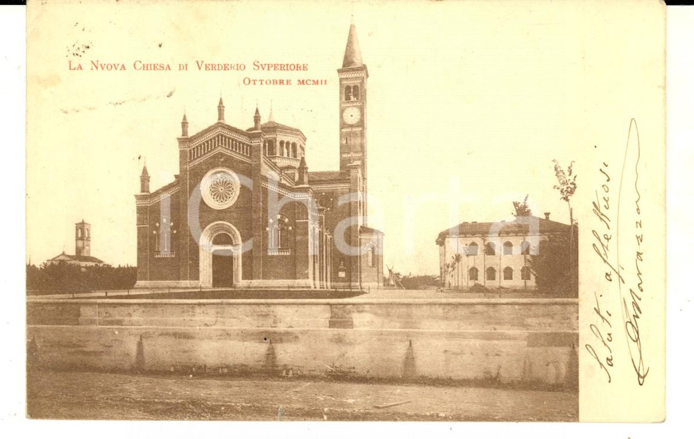 Cartolina originale da collezione 1902 VERDERIO SUPERIORE Veduta della nuova chiesa Cartolina postale FP VG 1