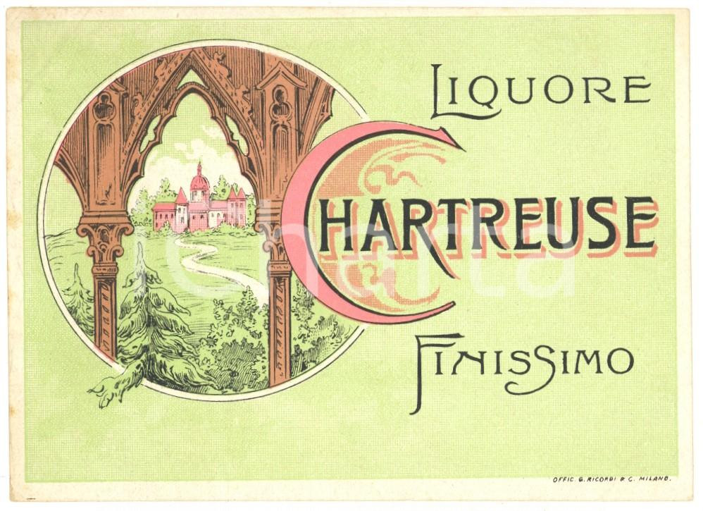 Materiale pubblicitario d’epoca 1915 ca MILANO Liquore CHARTREUSE finissimo  Etichetta pubblicitaria VINTAGE 1 1