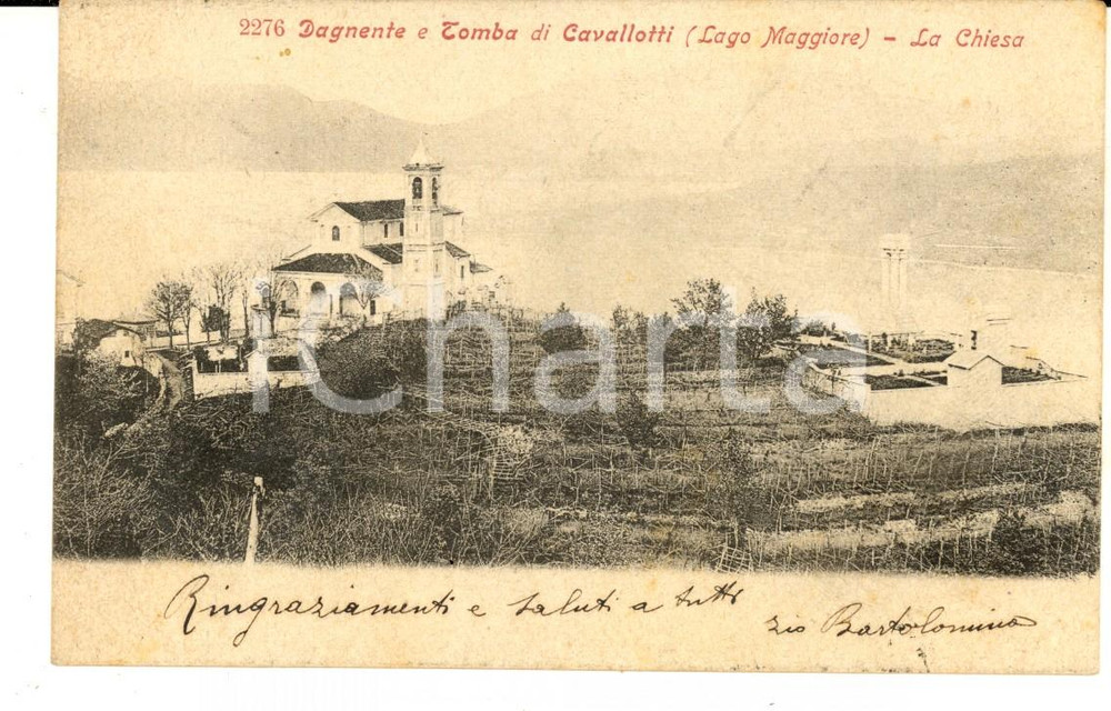 Cartolina originale da collezione 1900 ca DAGNENTE NO Panorama con la tomba di CAVALLOTTI  Chiesa Cartolina FP 1