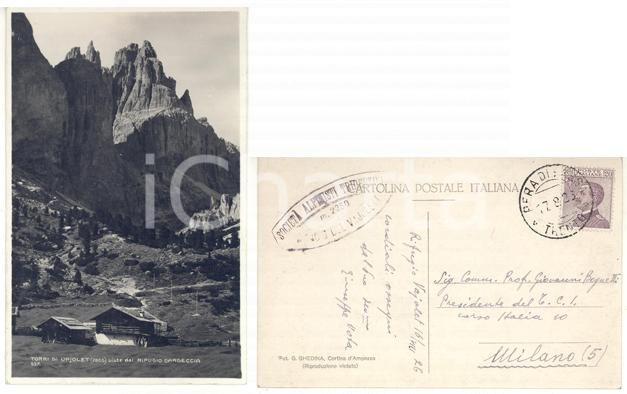 Cartolina originale da collezione 1926 TORRI DI VAJOLET dal RIFUGIO GARDECCIA Cartolina Giuseppe VOTA Autografo 1