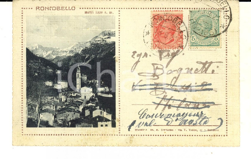 Cartolina originale da collezione 1921 RONCOBELLO BG Veduta panoramica  Biglietto VINTAGE FP VG 1