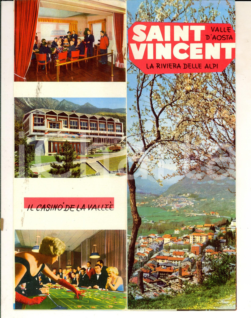 Materiale pubblicitario d’epoca 1960 ca SAINT VINCENT AO Riviera delle Alpi  Pieghevole ILLUSTRATO VINTAGE 1