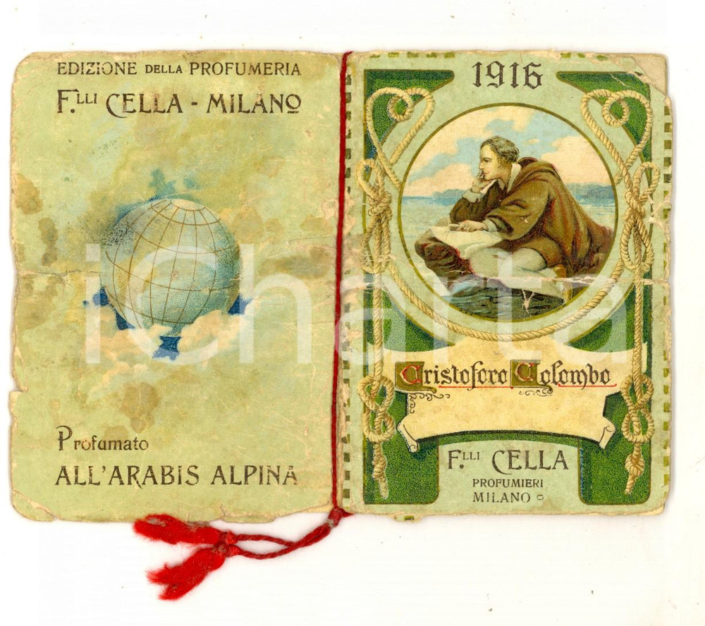 Oggetto da collezione cartaceo 1916 MILANO F.LLI CELLA Profumieri  Calendarietto tascabile CRISTOFORO COLOMBO 1