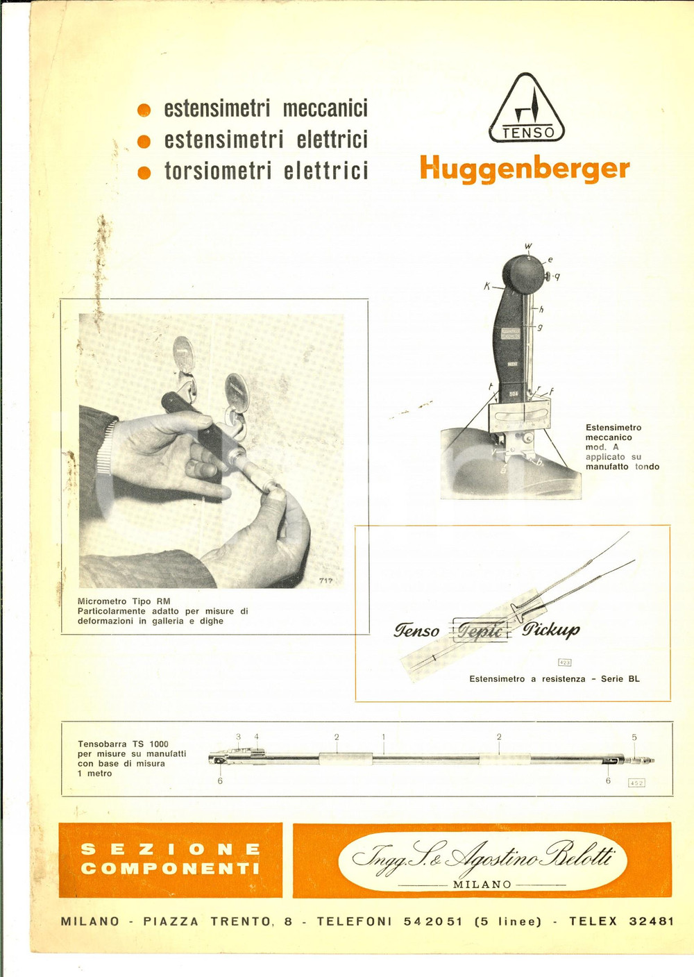 1970 ca MILANO Agostino BELOTTI Estensimetri e torsiometri *Brochure ILLUSTRATA