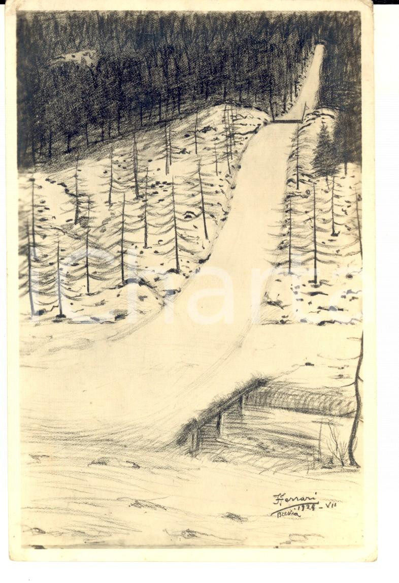 Cartolina originale da collezione 1930 PONTEDILEGNO Trampolino del Littorio  Disegno F. FERRARI Cartolina FP VG 1