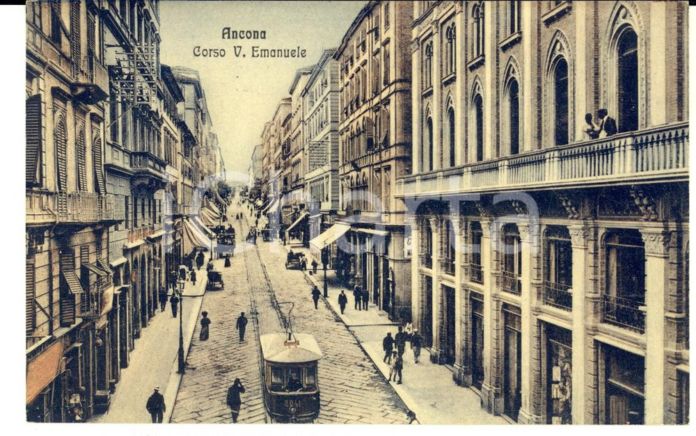 Cartolina originale da collezione 1915 ANCONA Corso Vittorio Emanuele Cartolina postale ANIMATA tram FP VG 1