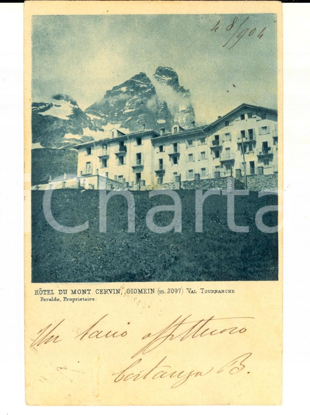 Cartolina originale da collezione 1904 VALTOURNANCHE AO Hotel du MONT CERVIN, GIOMEIN Cartolina FP VG 1