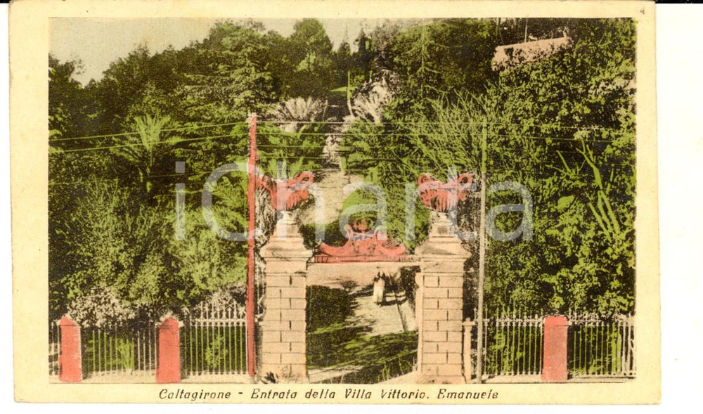 Cartolina originale da collezione 1910 ca CALTAGIRONE CT Entrata della villa VITTORIO EMANUELE Cartolina FP NV 1
