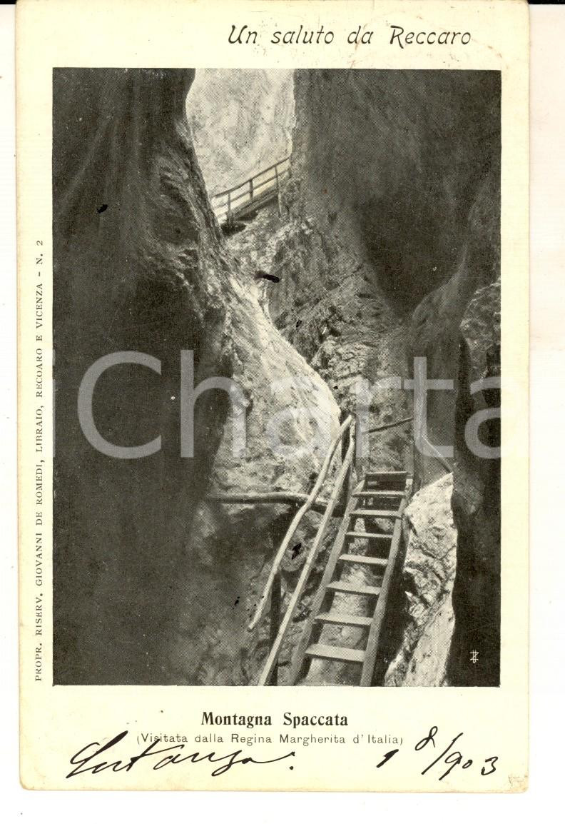 Cartolina originale da collezione 1903 RECOARO TERME VI Veduta della MONTAGNA SPACCATA Cartolina postale FP VG 1
