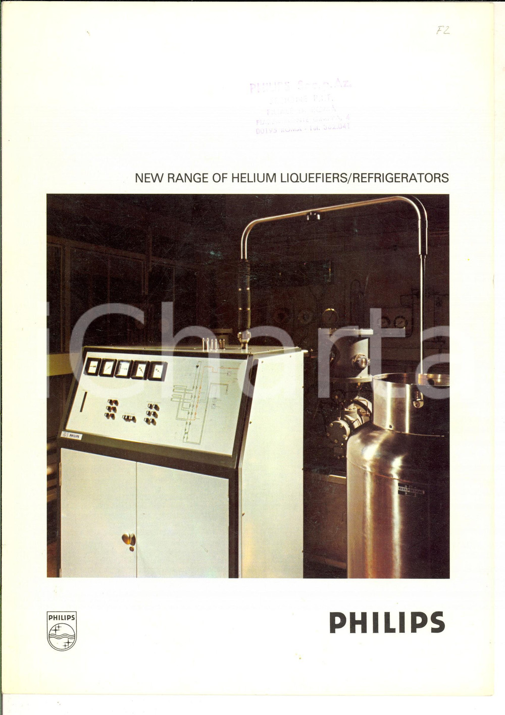 Materiale pubblicitario d’epoca 1970 ca PHILIPS New range of helium liquefiers/ refrigerators  Pieghevole 1