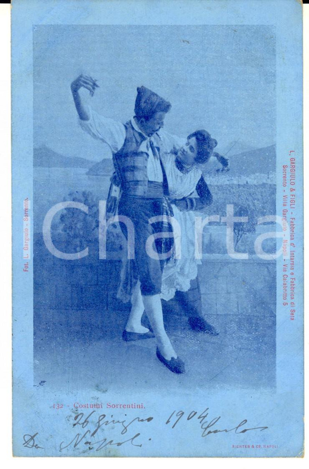 Cartolina originale da collezione 1904 COSTUMI SORRENTO Coppia in passo di danza Cartolina postale VINTAGE FP VG 1