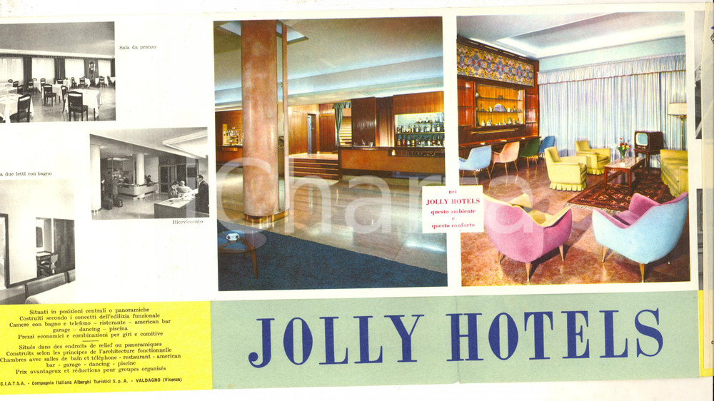 Materiale pubblicitario d’epoca 1954 JOLLY HOTELS Pieghevole pubblicitario ILLUSTRATO  1 zona 1