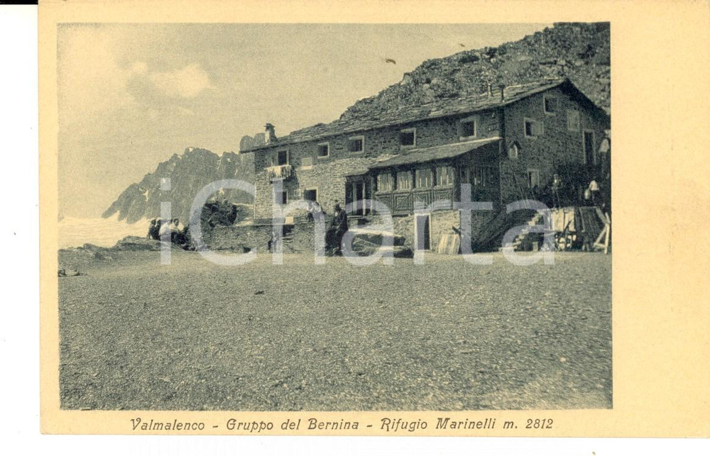 Cartolina originale da collezione 1910 ca VALMALENCO GRUPPO DEL BERNINA Rifugio MARINELLI Cartolina ANIMATA FP NV 1