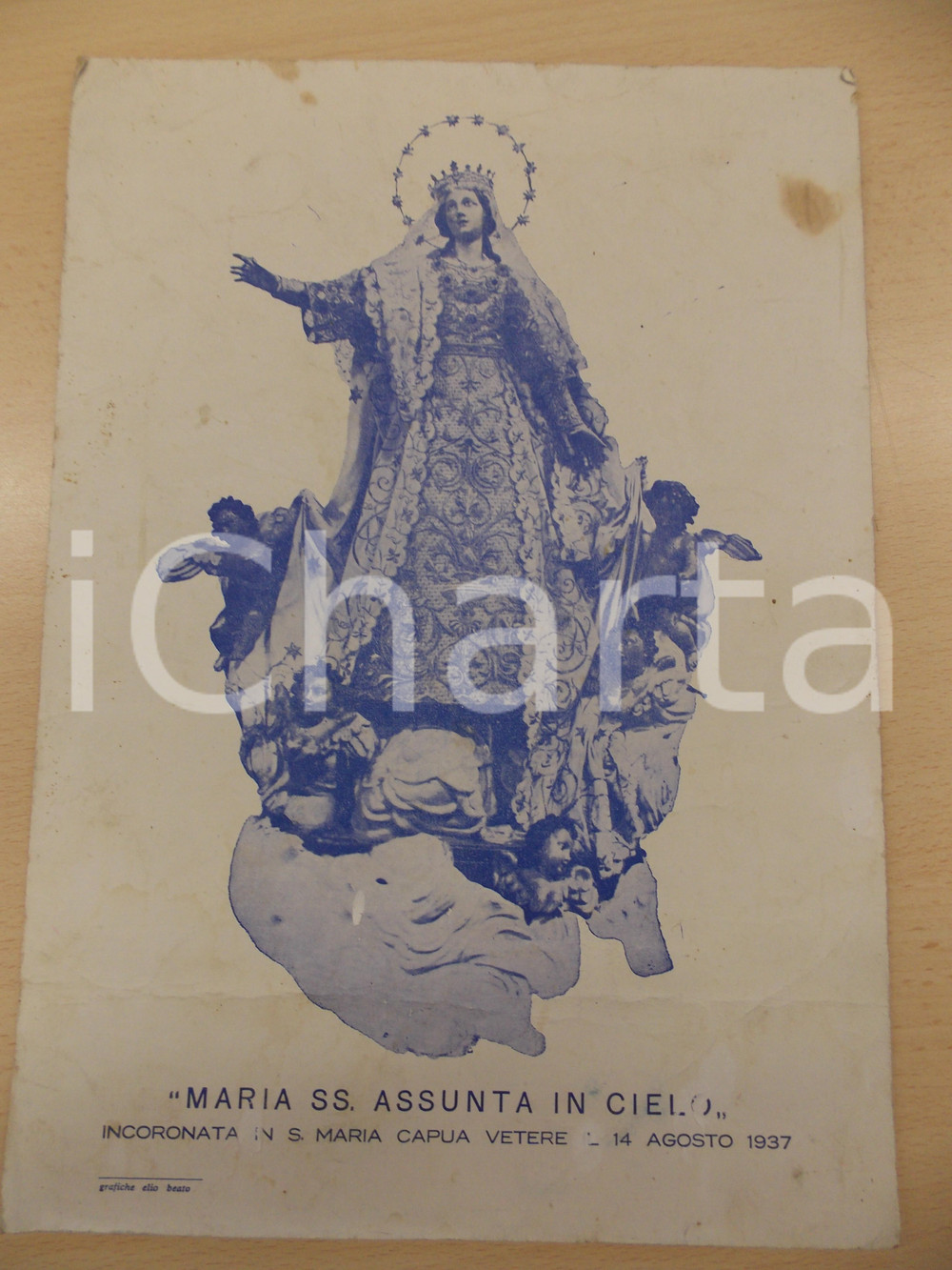 1937 S. MARIA CAPUA VETERE Manifestino per festa ASSUNZIONE 23x33 cm DANNEGGIATO