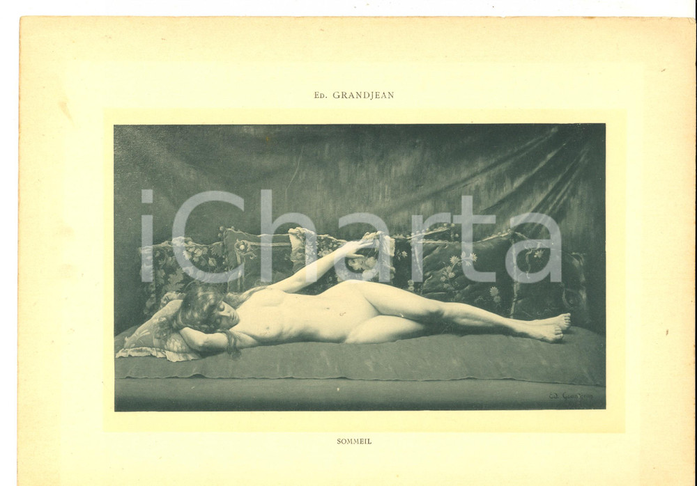Stampa, bozzetto originale 1910 ca Eugene GRANDJEAN Sommeil  Nu fÃ©minin Stampa EROTICA VINTAGE 30x20 1