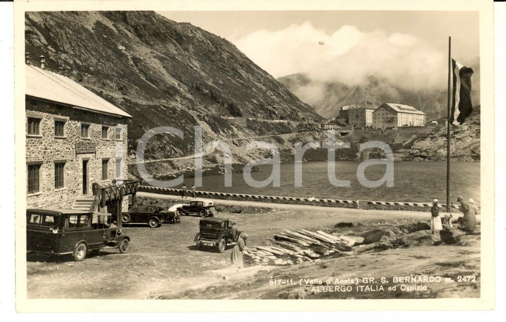 Cartolina originale da collezione 1930 ca AOSTA Gran San BERNARDO Albergo ITALIA e Ospizio Cartolina ANIMATA FP 1