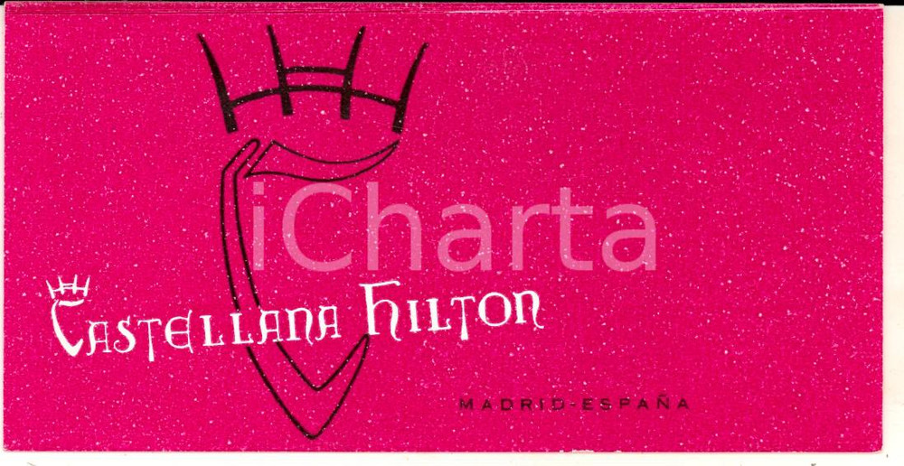 Materiale pubblicitario d’epoca 1970 ca MADRID CASTELLANA HILTON Biglietto pubblicitario VINTAGE 1