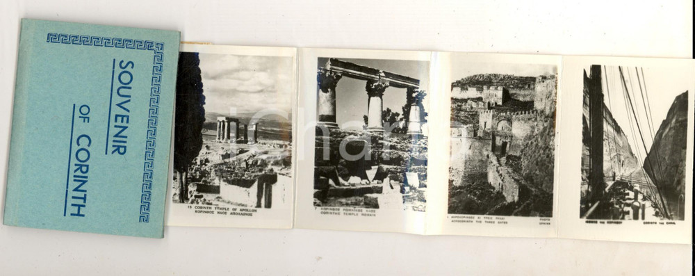 Materiale pubblicitario d’epoca 1950 ca CORINTO/ CORINTH GREECE Libretto a organino 12 vedute TURISMO VINTAGE 1