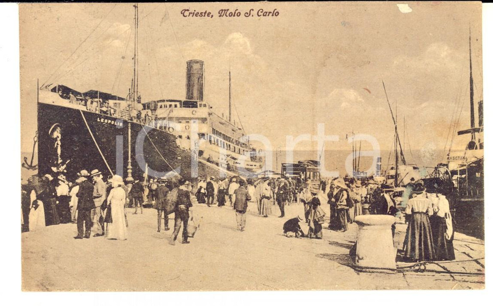 Cartolina originale da collezione 1918 TRIESTE Veduta molo SAN CARLO Cartolina ANIMATISSIMA FP VG 1